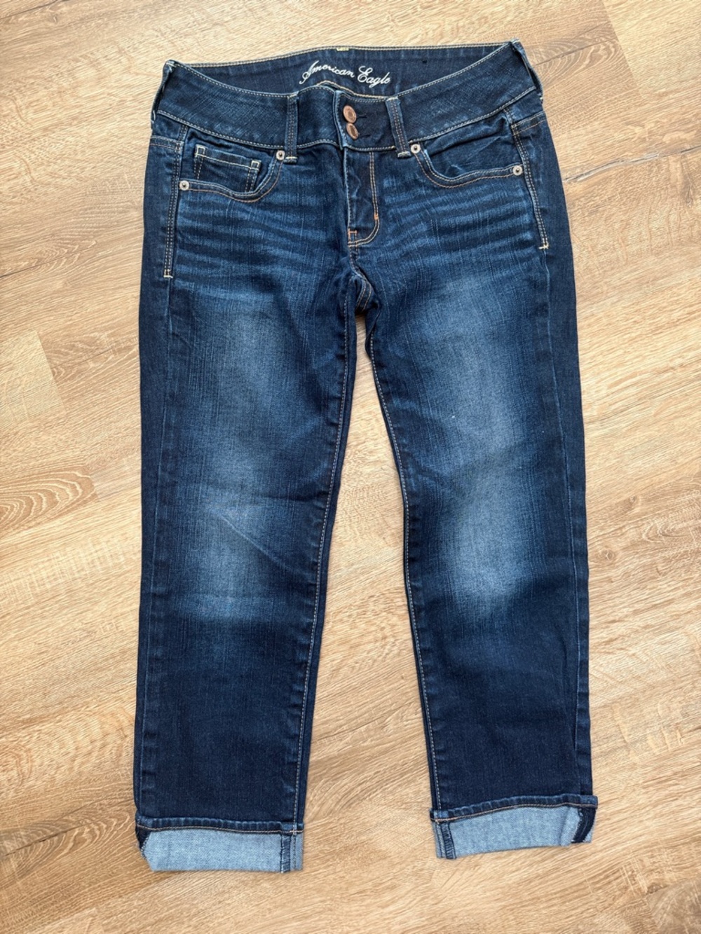 American Eagle Outfitters Dark Blue Artist Cropped Jeans, Size 2